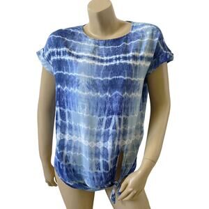 Beach Lunch Lounge Blue White Tie Dye Short Sleeve Tie Front Shirt Size XS